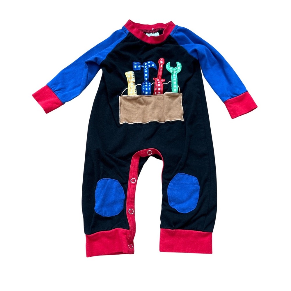 Tool Belt Romper Kids Black Blue Red Applique One Piece SIZE 0-3M